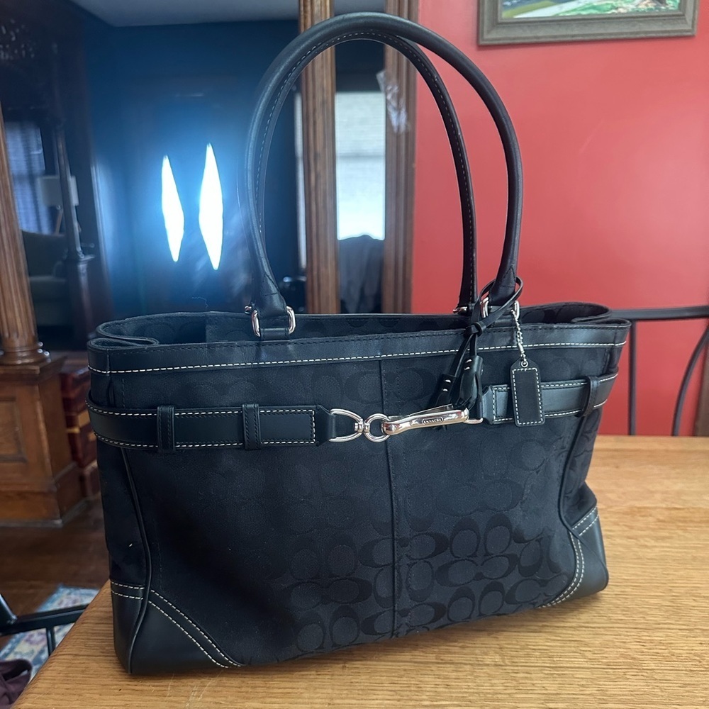 Coach Black Signature Canvas Tote with Leather Trim- perfect tote!